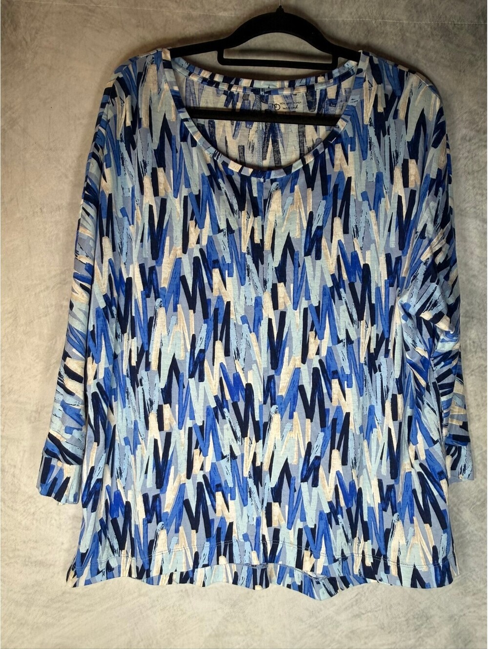 New Directions Weekend Womens Large Blue Abstract Print 3/4 Sleeve Top